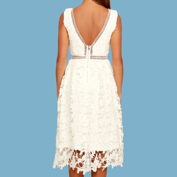 Lulu's Beloved Bloom Ivory Lace V Neck Midi Lined Dress Size Small - Picture 4 of 9